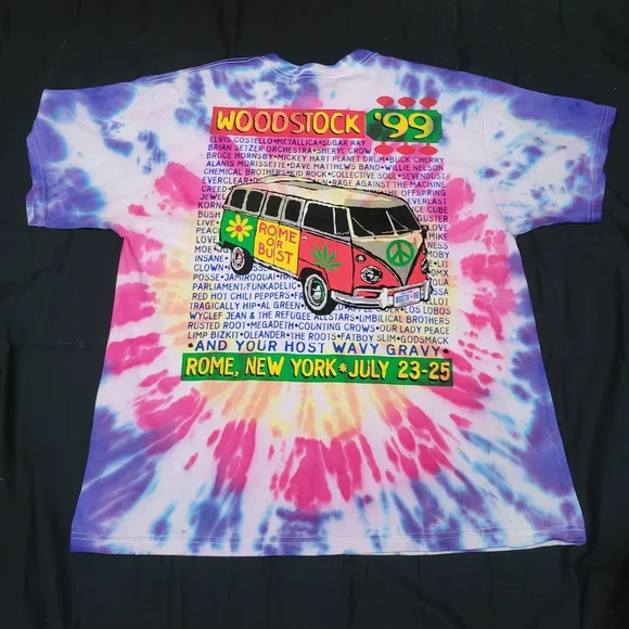 Vintage Woodstock 99 Rome NY 1999Concert Tie Dye Front and Back graphicT-Shirt